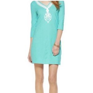 Lilly Pulitzer Large Tidewater Tunic Dress Turquoise Dress with White Embroidery